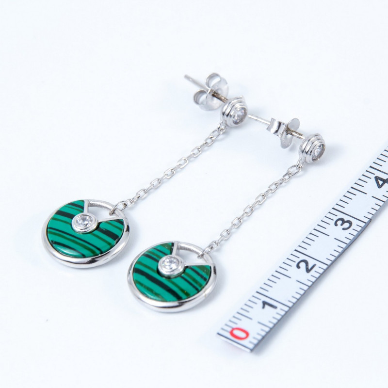 Срібні сережки зі вставками малахіту 02-00018-7910 