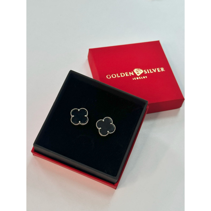 Срібні сережки з чорним оніксом 00114-20